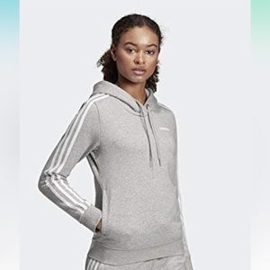 Adidas women's 3-Stripes Pullover Hoodie, Grey Heather/White